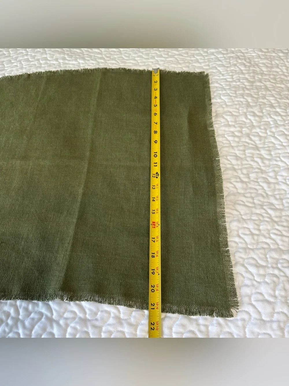 Williams Sonoma California Fringe Square One Linen Napkin Olive Green USA‎ Made